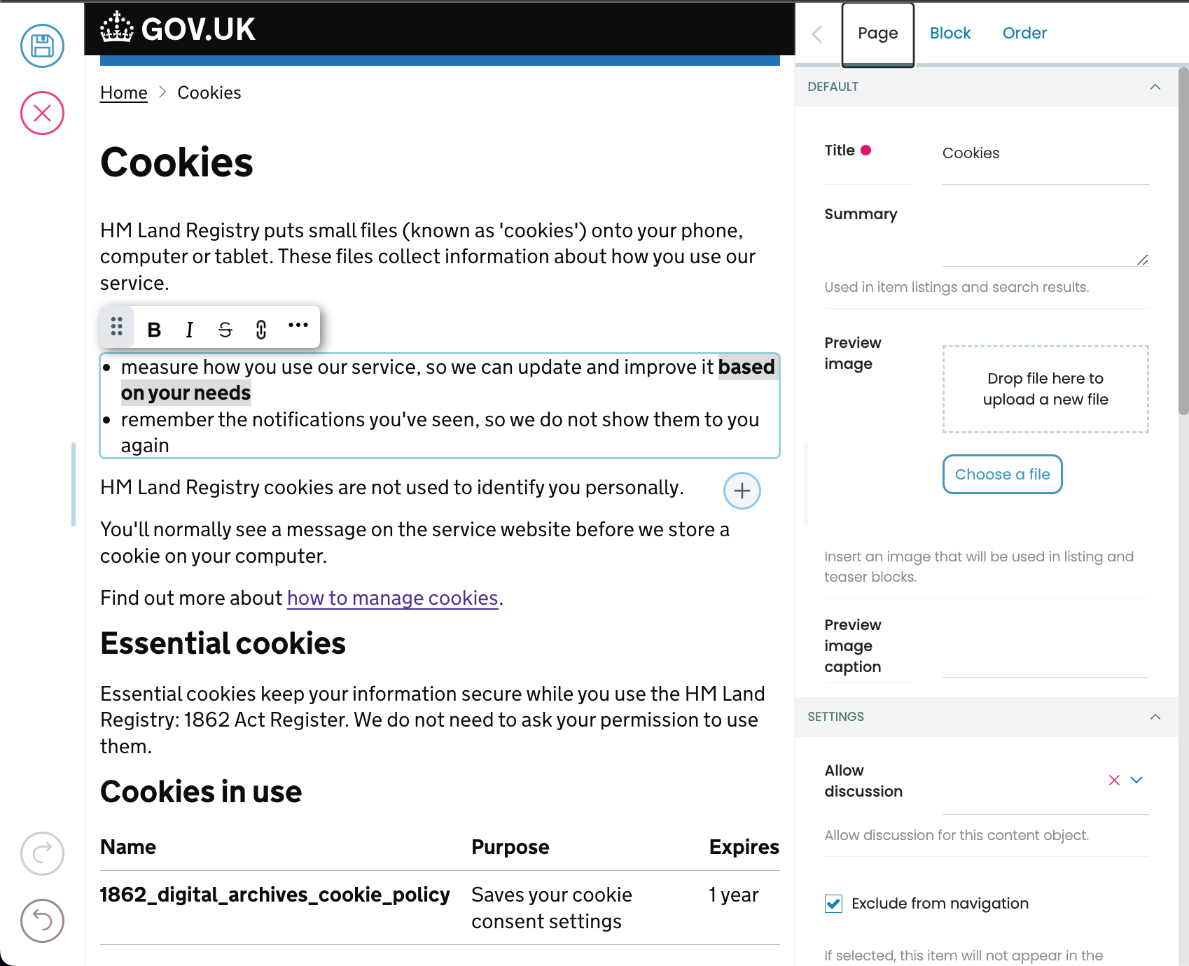 Visual Headless CMS Editor editing GDS site